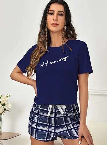 Checked Shorts And T-Shirt Pyjama Set