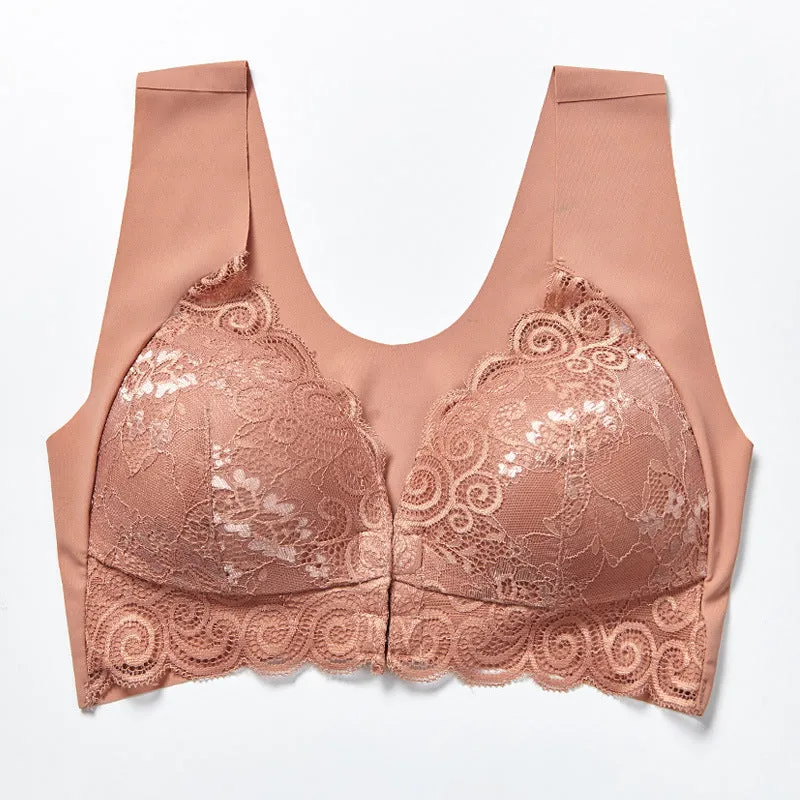Comfortable Plus Size Backless Bra Lace Push Up Front Closure Bra
