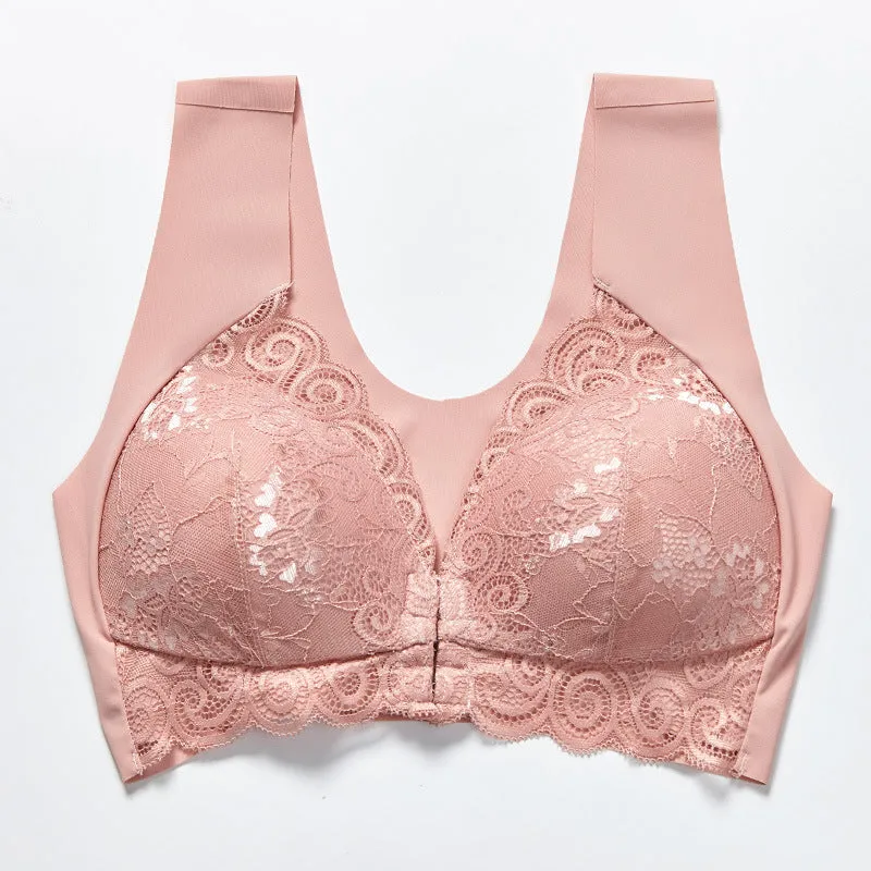 Comfortable Plus Size Backless Bra Lace Push Up Front Closure Bra