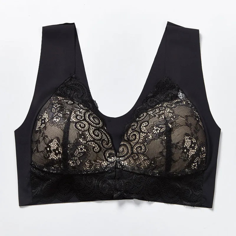 Comfortable Plus Size Backless Bra Lace Push Up Front Closure Bra