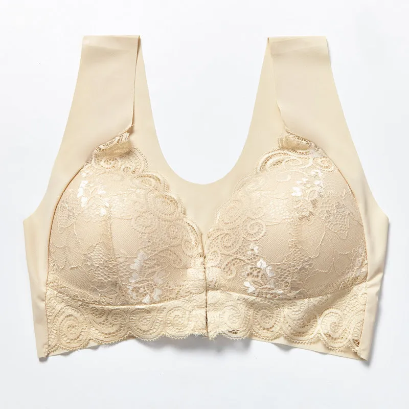Comfortable Plus Size Backless Bra Lace Push Up Front Closure Bra