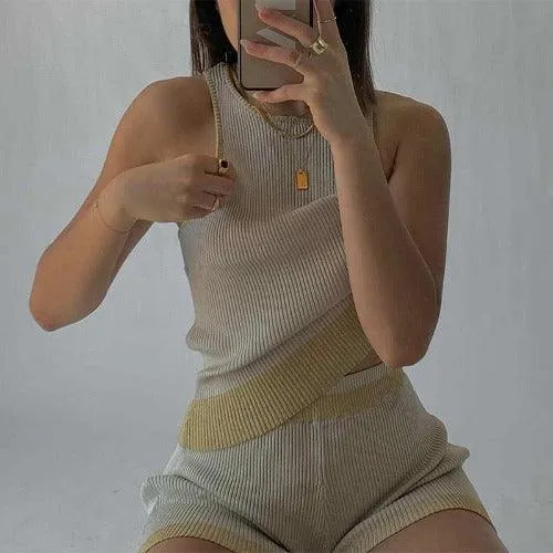 Comfy Knitted Loungewear Tank Top and Short Pajama Set