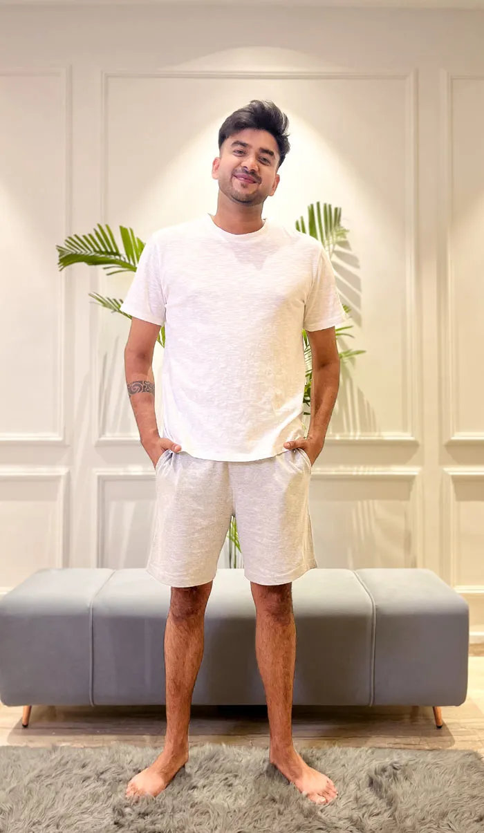 Comfy Vibe | White T-shirt & Grey Shorts | Loungewear Set | 100% Cotton