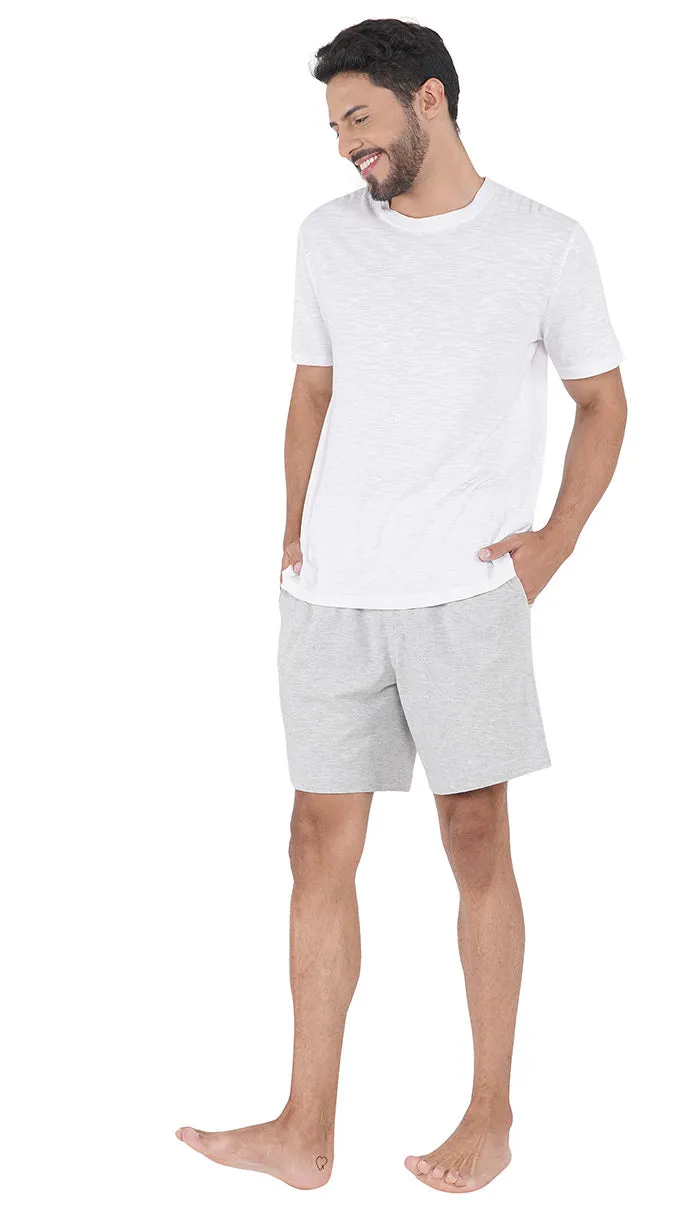 Comfy Vibe | White T-shirt & Grey Shorts | Loungewear Set | 100% Cotton