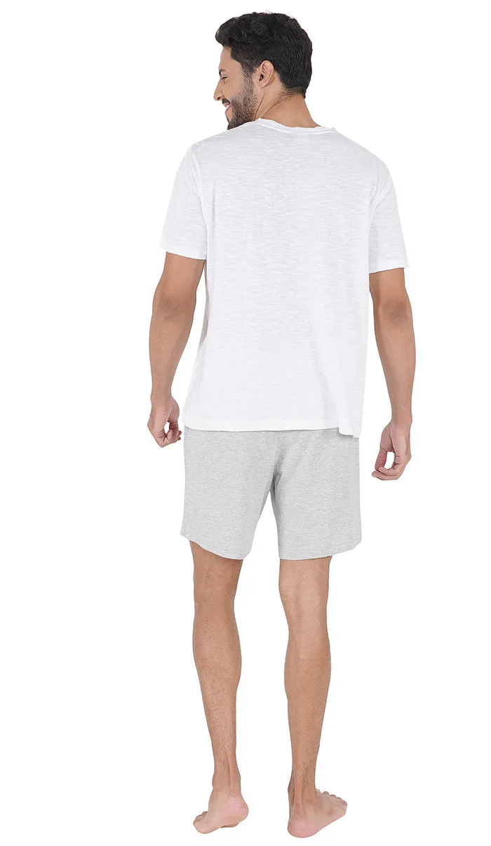 Comfy Vibe | White T-shirt & Grey Shorts | Loungewear Set | 100% Cotton