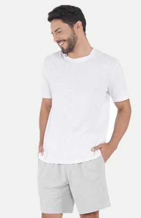 Comfy Vibe | White T-shirt & Grey Shorts | Loungewear Set | 100% Cotton