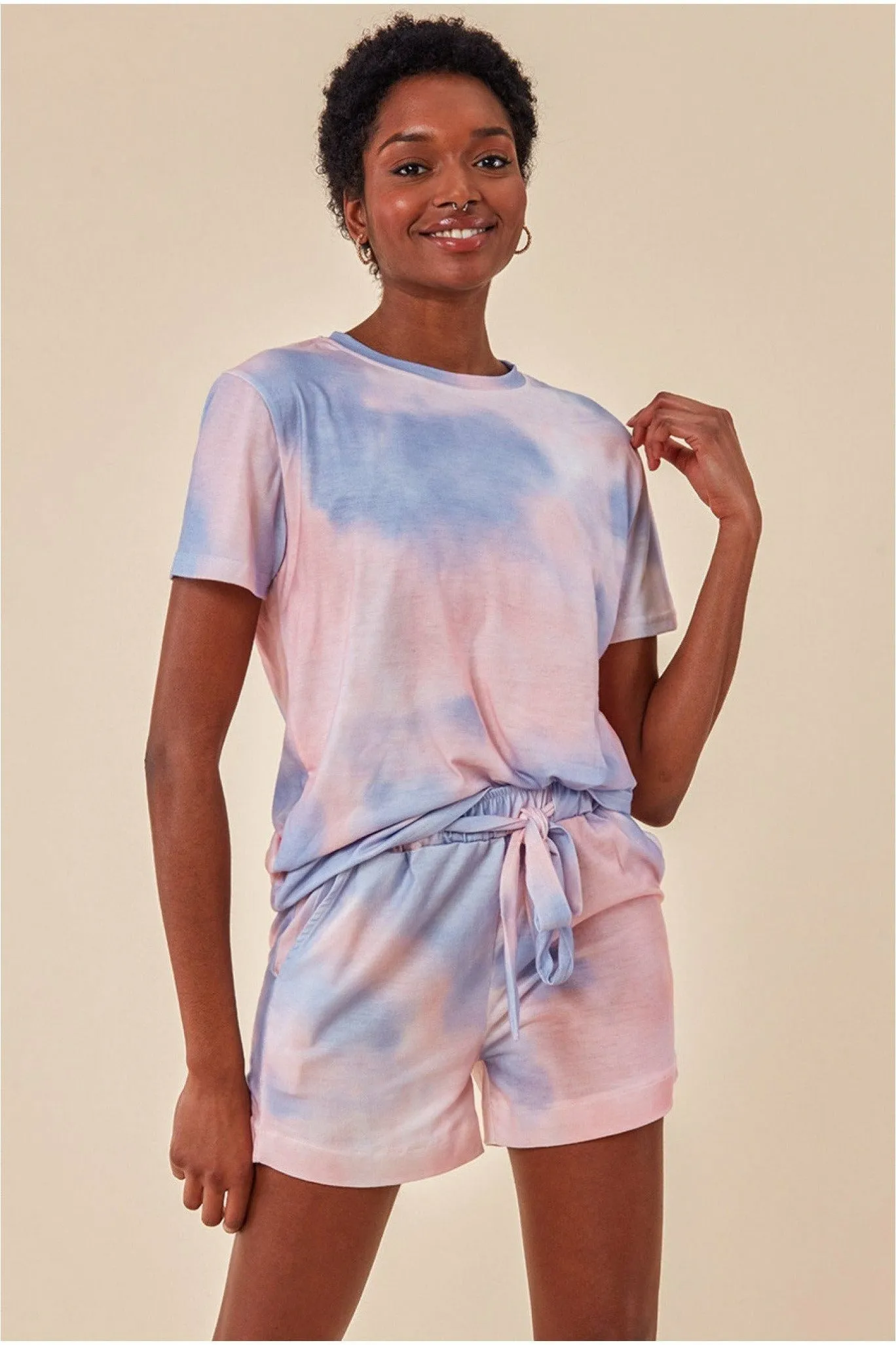 Cosmochic Tie-dye Oversized T-shirt & Short Set - Pink