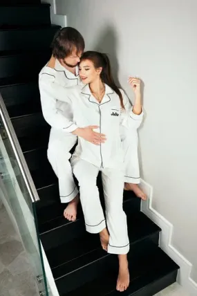 Cotton Pajamas for Groom and Bride Matching Personalized Pajamas - Vinyl / Script