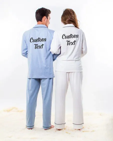 Cotton Pajamas for Groom and Bride Matching Personalized Pajamas - Vinyl / Script