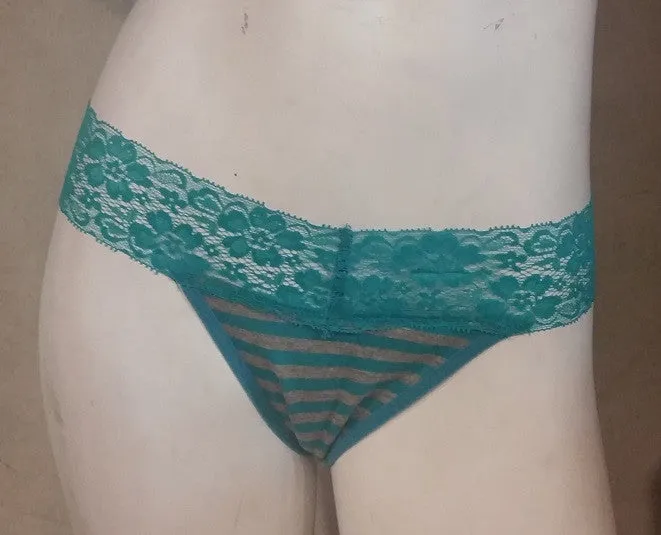 Cotton Stripes and Lace Thongs - Assorted Colors - Medium