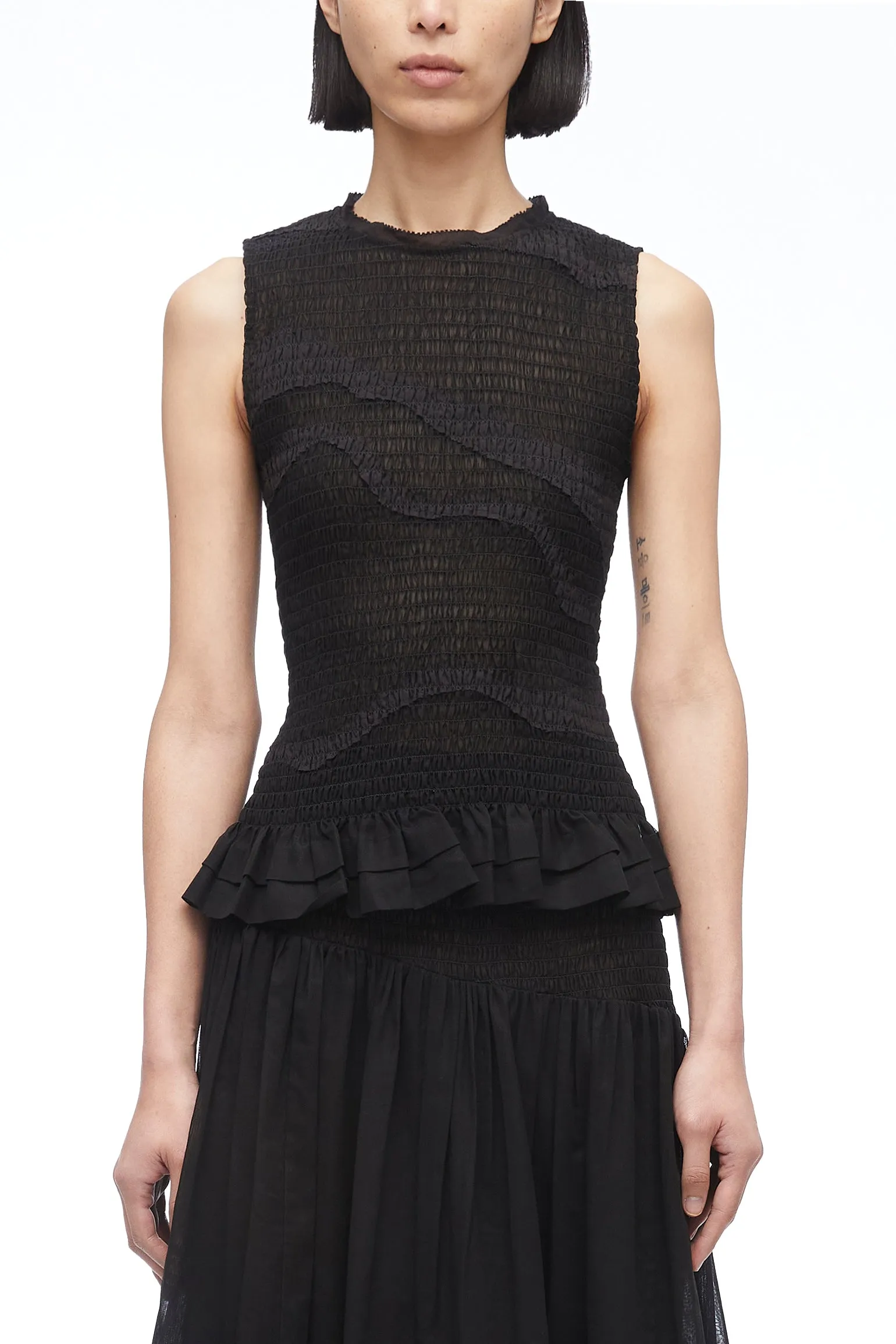 Cotton Voile Tank With Smocking