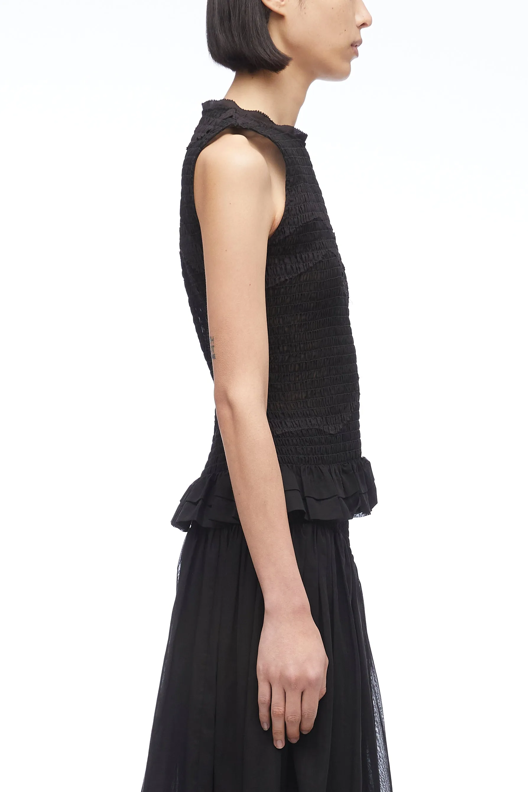 Cotton Voile Tank With Smocking