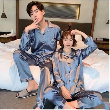 Couple Pajamas Spring And Autumn Ice Silk  - Men's Pajama Set