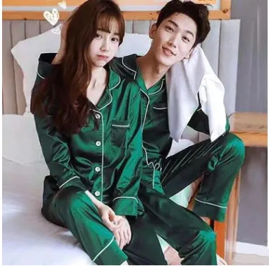 Couple Pajamas Spring And Autumn Ice Silk  - Men's Pajama Set