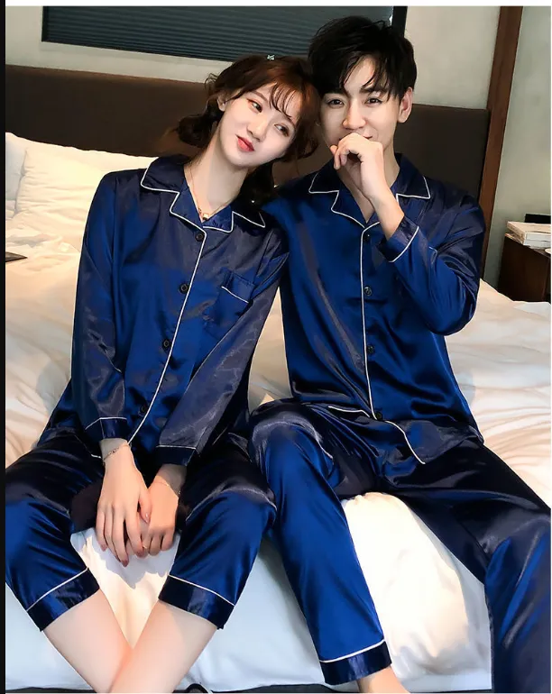 Couple Pajamas Spring And Autumn Ice Silk  - Men's Pajama Set