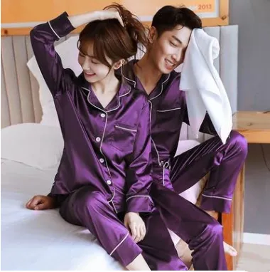 Couple Pajamas Spring And Autumn Ice Silk  - Men's Pajama Set