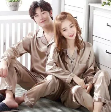 Couple Pajamas Spring And Autumn Ice Silk  - Men's Pajama Set