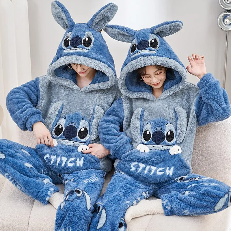 Cozy Winter Couple Pajama Sets in 7 Styles with Warm Flannel Plush and Sweet Cartoon Hoodies