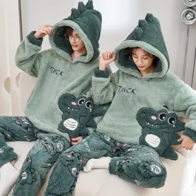 Cozy Winter Couple Pajama Sets in 7 Styles with Warm Flannel Plush and Sweet Cartoon Hoodies