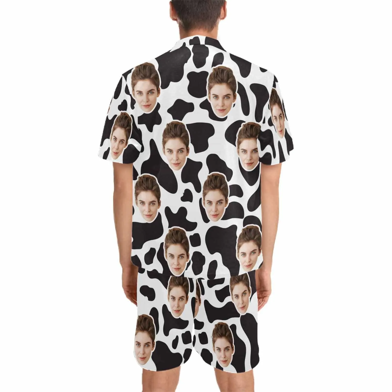 Custom Couples Pajamas Personalized Face Black White Couple Matching V-Neck Short Pajama Set