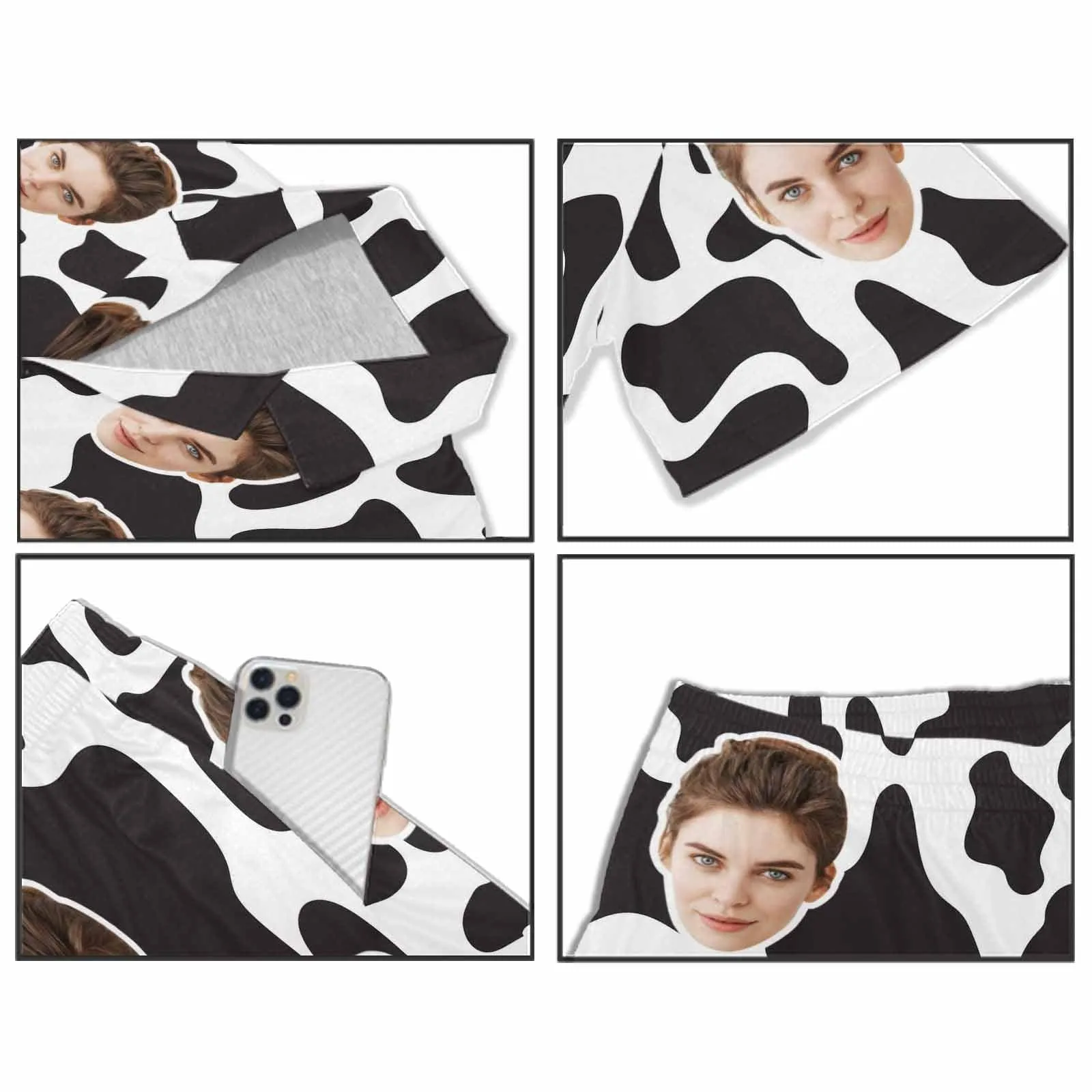 Custom Couples Pajamas Personalized Face Black White Couple Matching V-Neck Short Pajama Set