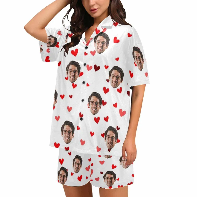 Custom Face Pajamas Red Love Couple Pajamas Loungewear Set