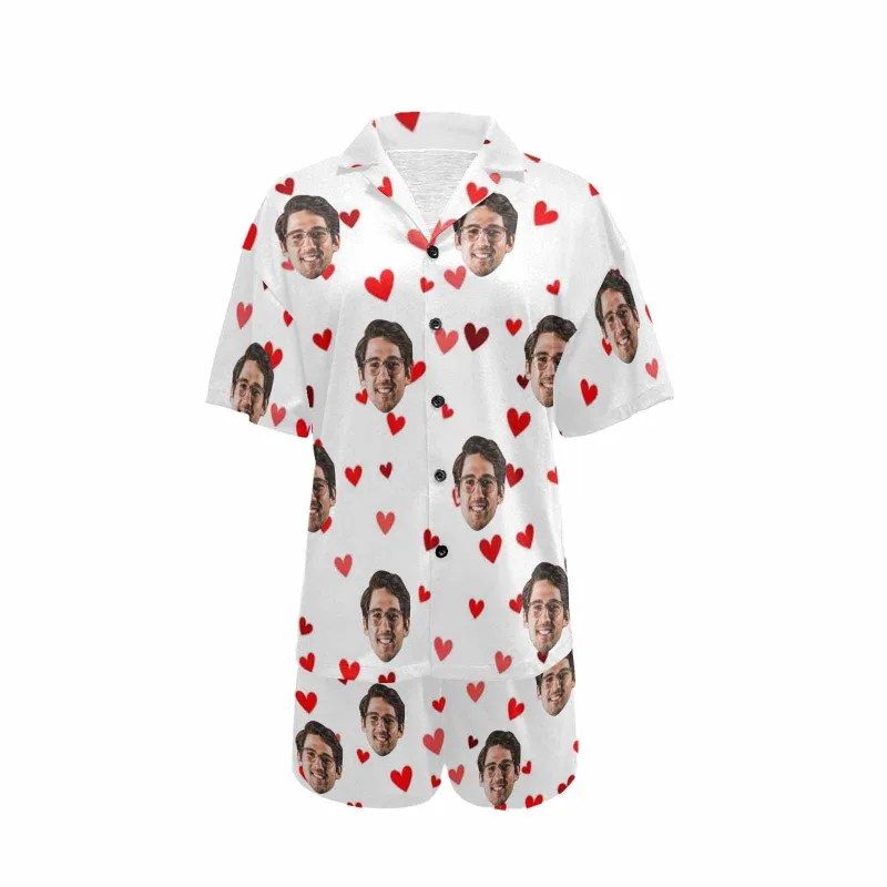 Custom Face Pajamas Red Love Couple Pajamas Loungewear Set