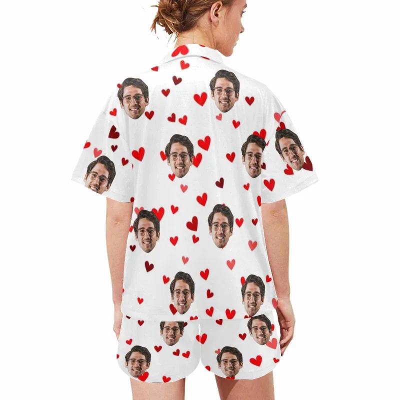 Custom Face Pajamas Red Love Couple Pajamas Loungewear Set