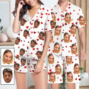 Custom Face Pajamas Red Love Couple Pajamas Loungewear Set