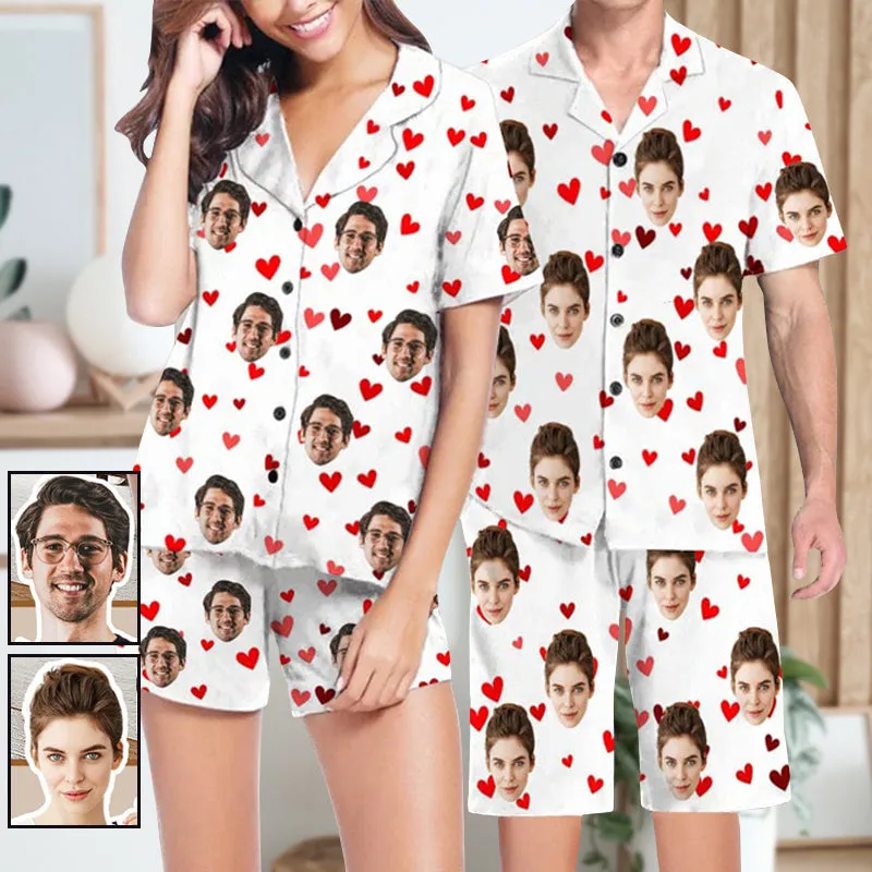 Custom Face Pajamas Red Love Couple Pajamas Loungewear Set