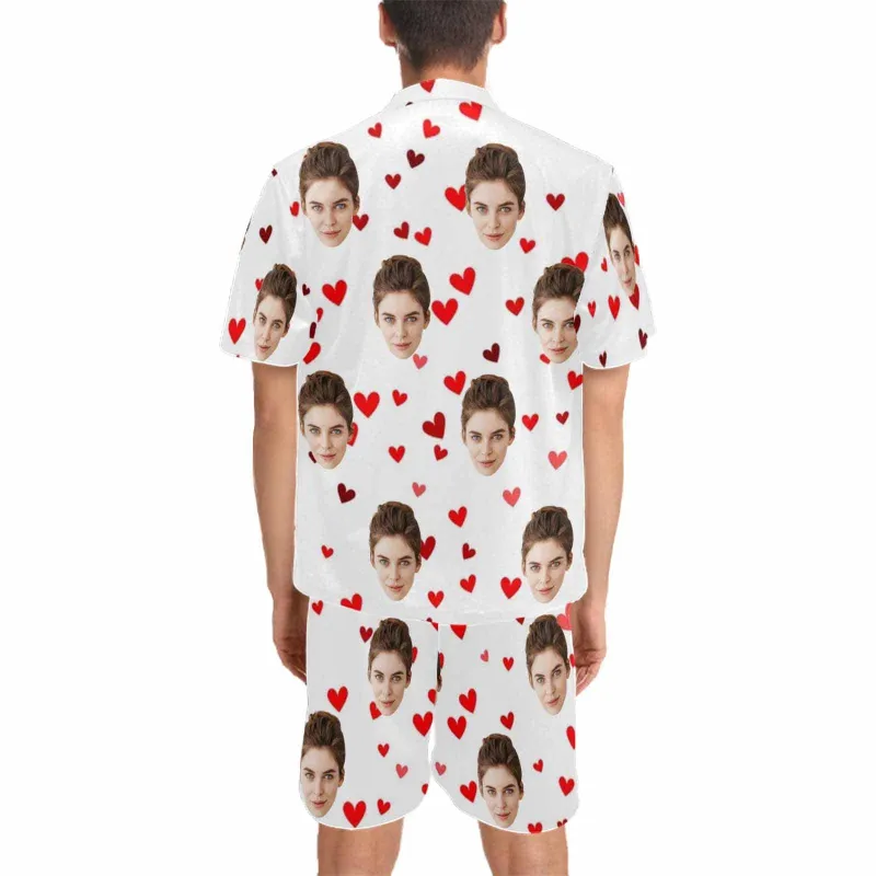 Custom Face Pajamas Red Love Couple Pajamas Loungewear Set