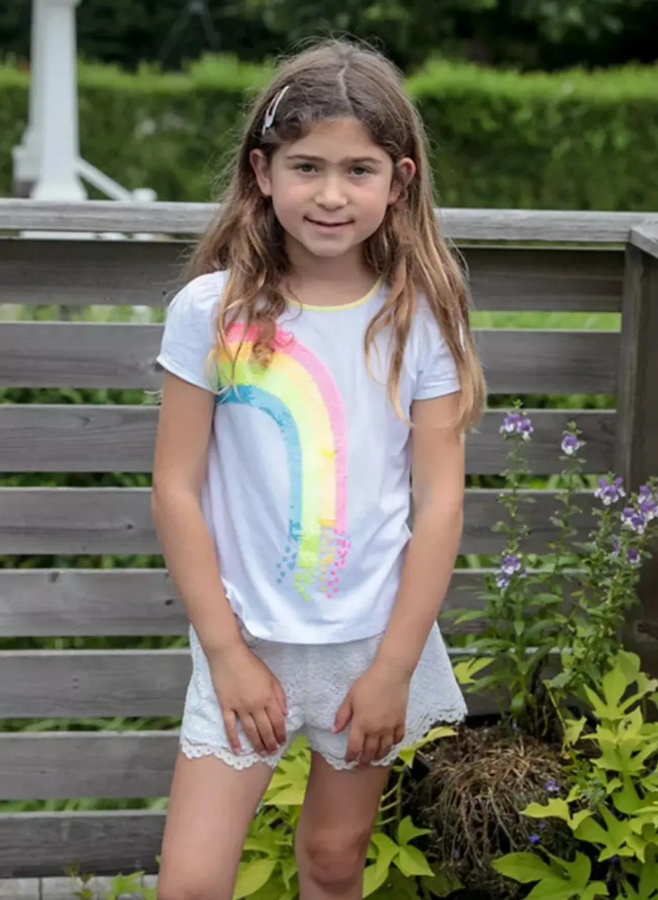 Design History Girls White Rainbow Short Sleeve Top