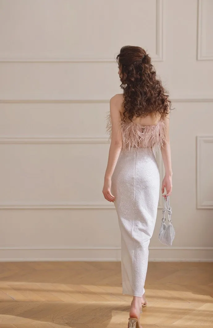 DOLLY Elegant Pink Fluffy Ostrich Feather Chic Tube Top-EMMA