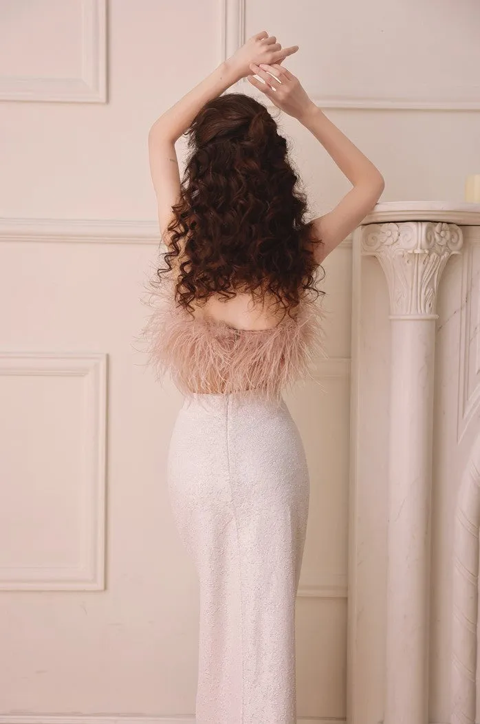 DOLLY Elegant Pink Fluffy Ostrich Feather Chic Tube Top-EMMA