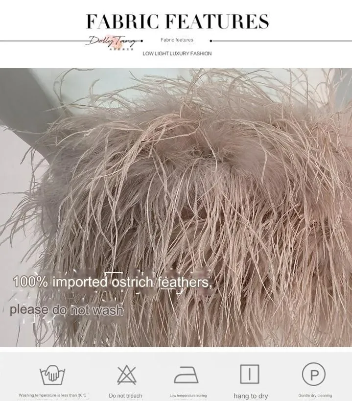 DOLLY Elegant Pink Fluffy Ostrich Feather Chic Tube Top-EMMA