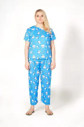 Doramon Print T-shirt And Long Pajama Set
