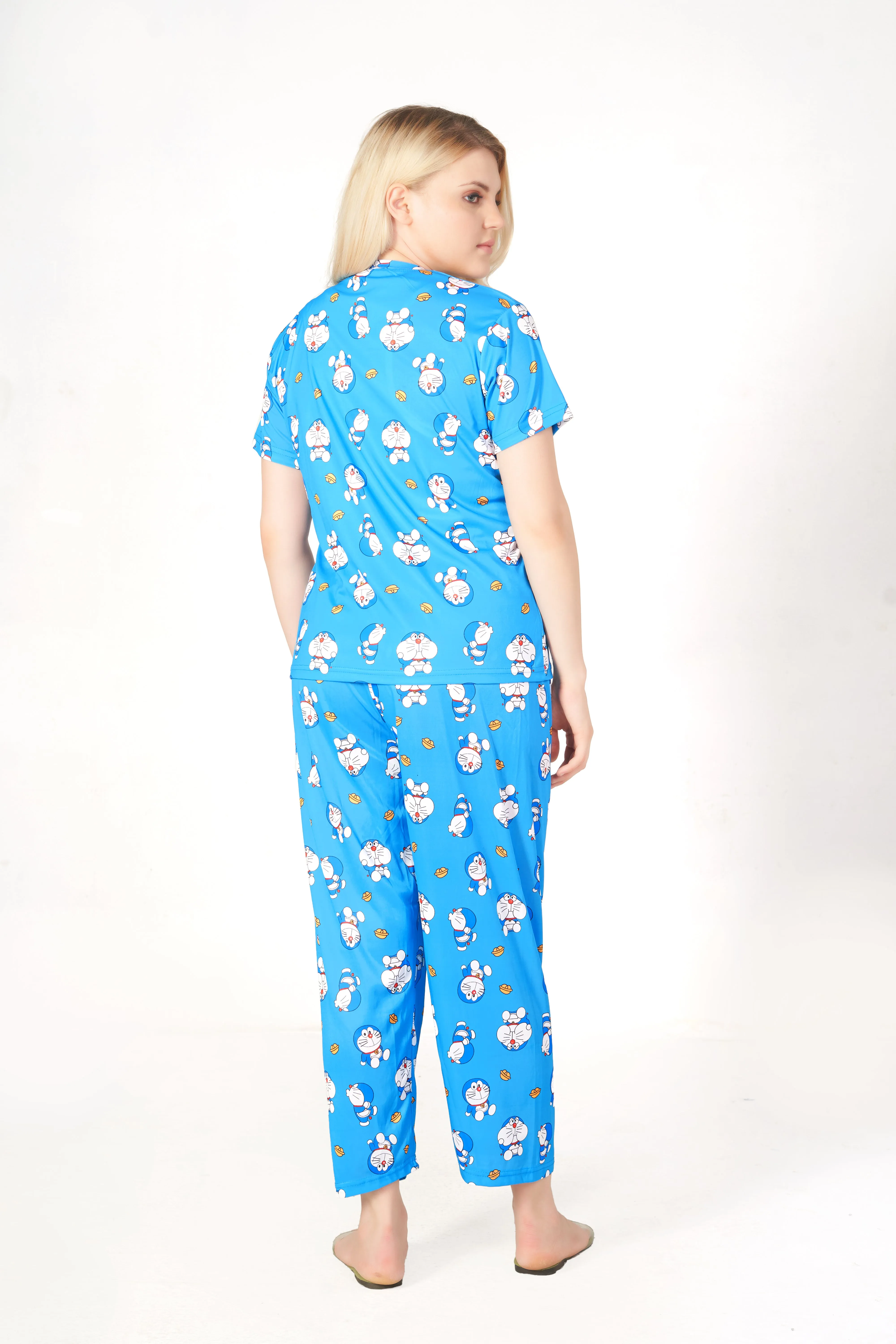 Doramon Print T-shirt And Long Pajama Set