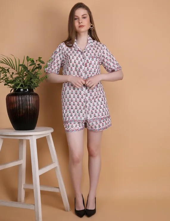 Droplet- Hand Block Print Cotton Shorts Set