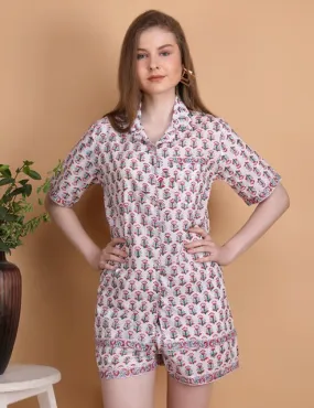 Droplet- Hand Block Print Cotton Shorts Set