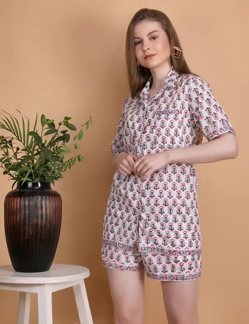 Droplet- Hand Block Print Cotton Shorts Set