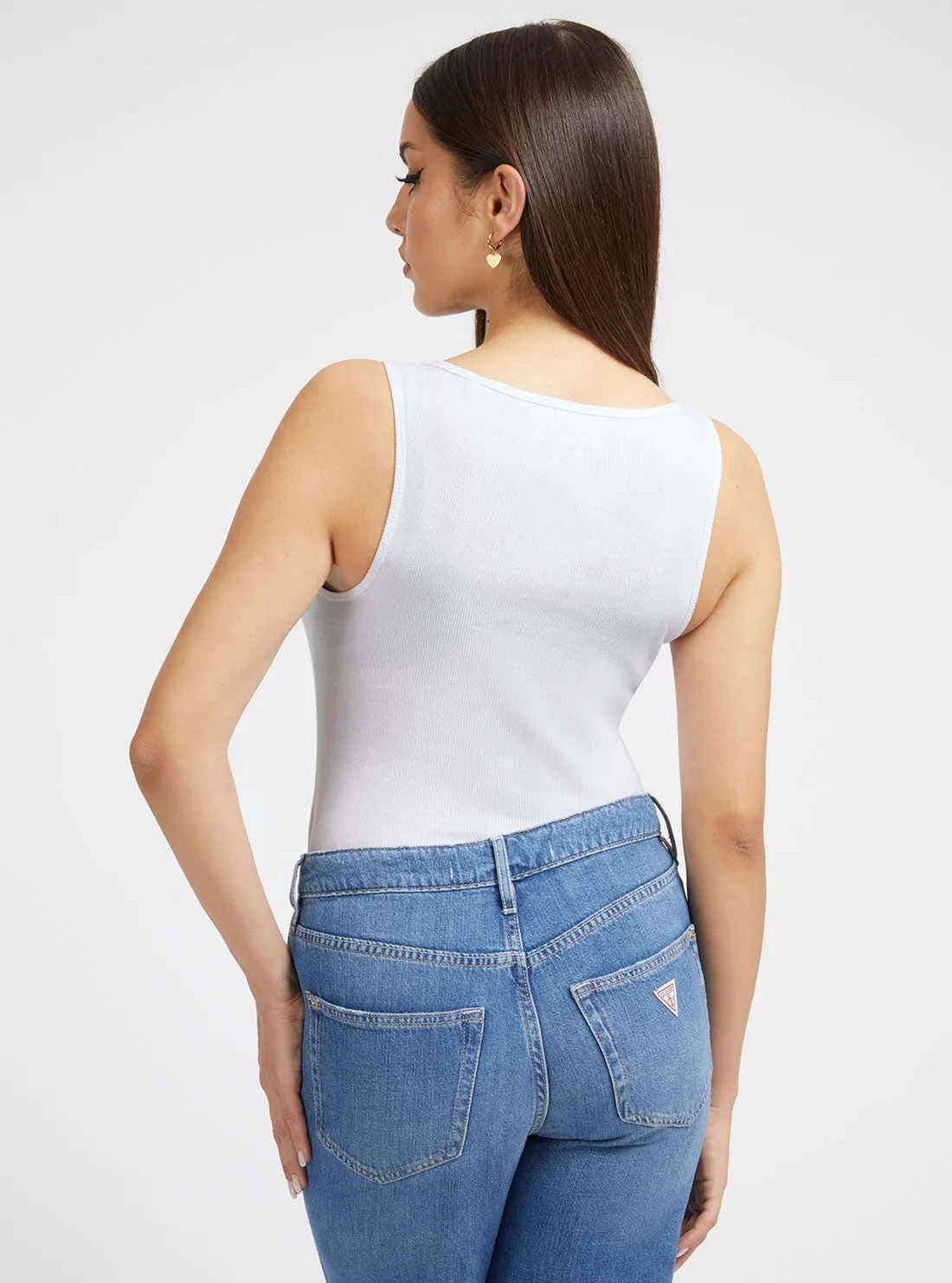 Eco White Rhinestone Logo Tank Top
