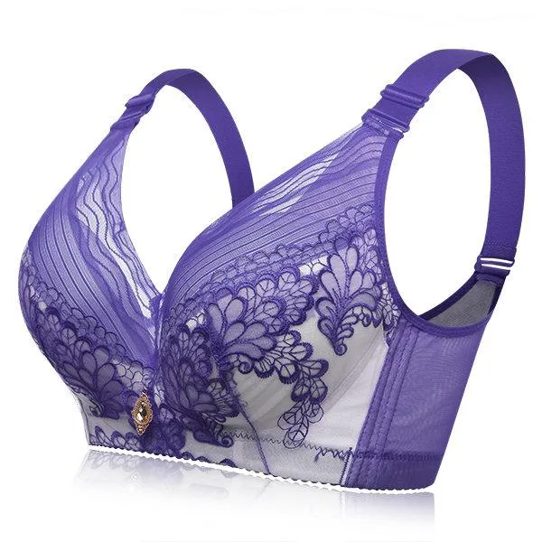 Embroidery Wireless Deep V Gather Push Up Bras