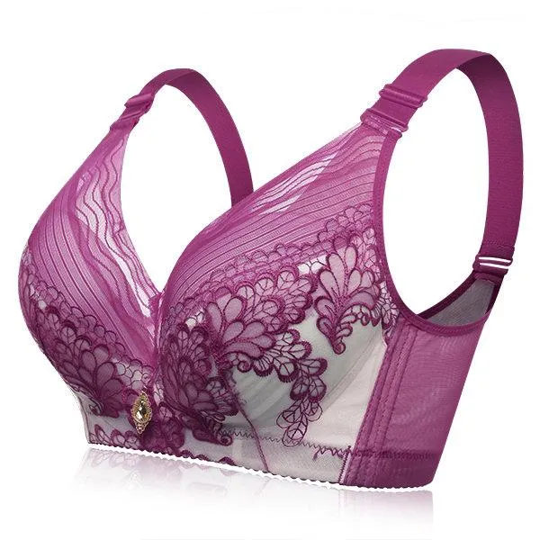 Embroidery Wireless Deep V Gather Push Up Bras