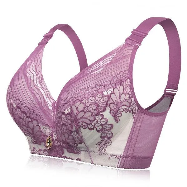 Embroidery Wireless Deep V Gather Push Up Bras