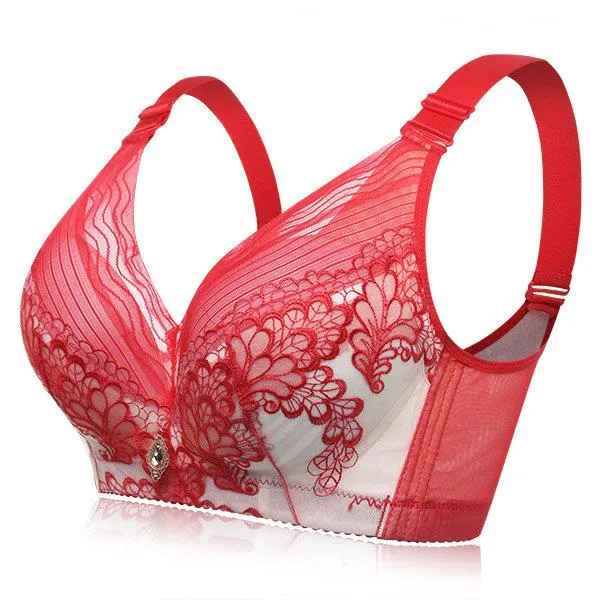 Embroidery Wireless Deep V Gather Push Up Bras