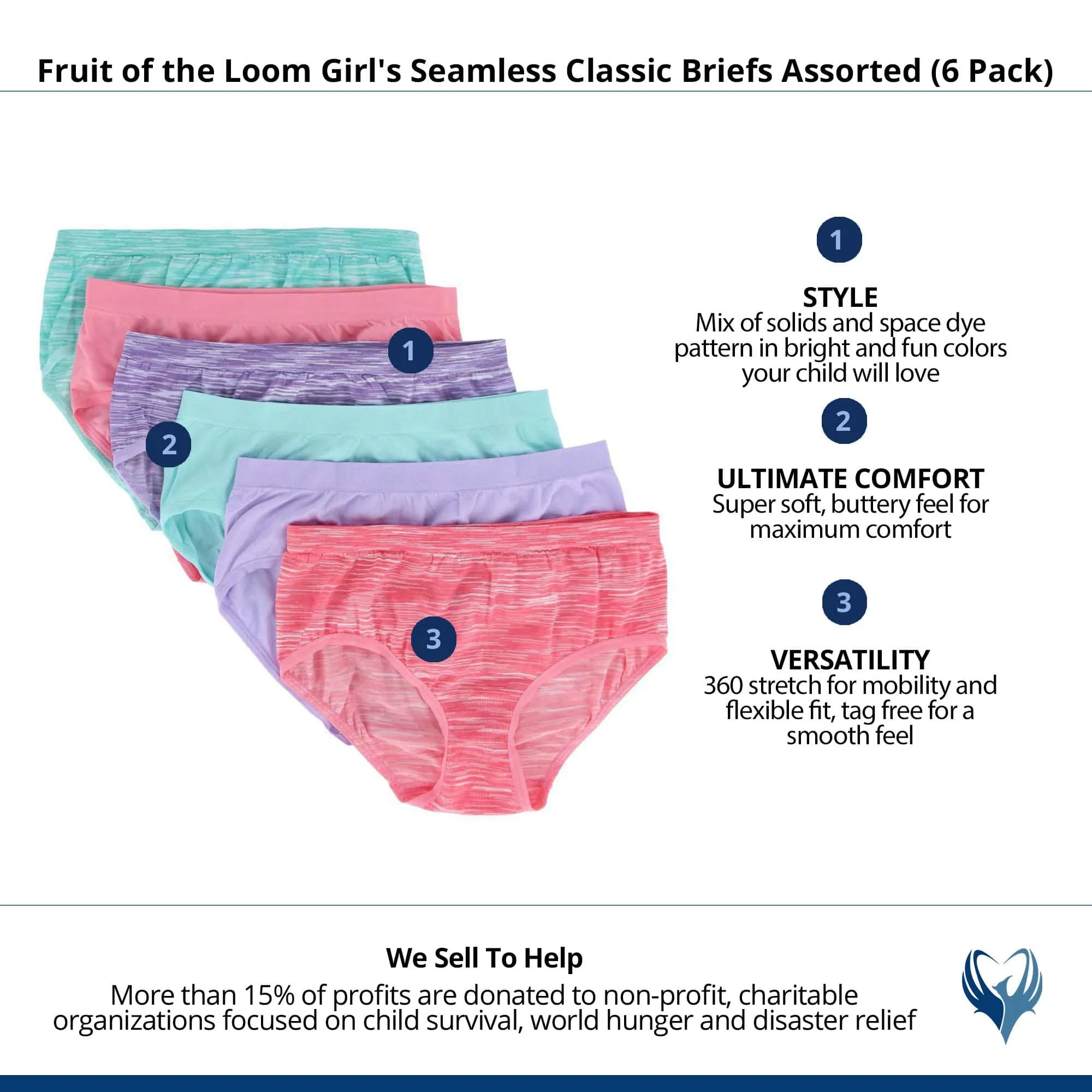 Fruit of the Loom Girl's Seamless Classic Briefs Assorted (6 Pack)