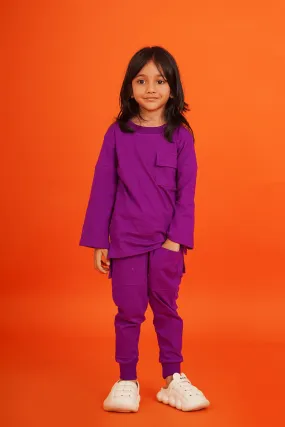 Girls 100% Cotton Knit Purple Loungewear with pockets