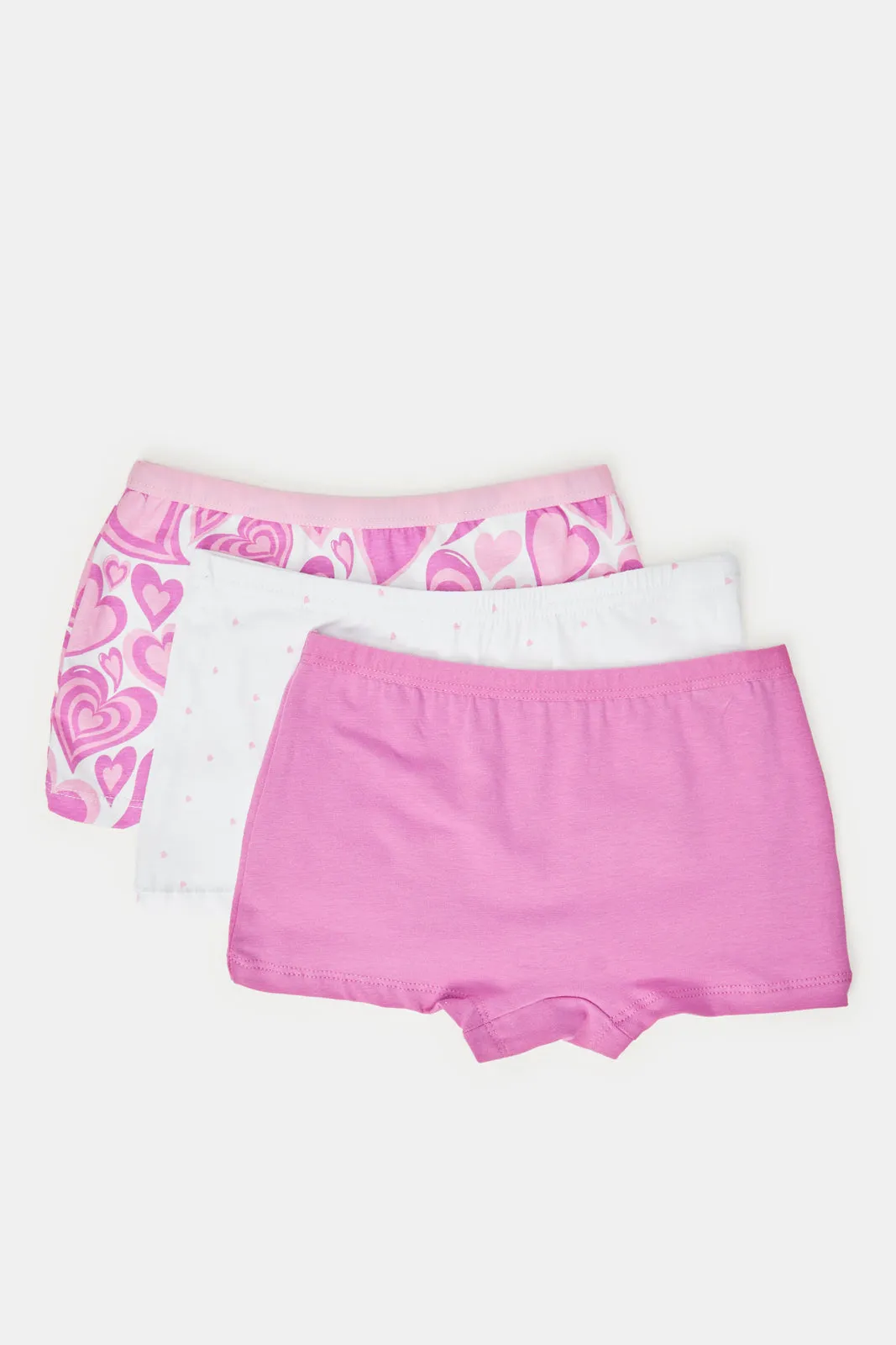 Girls Fuchsia And White Printed Boxer Brief Set (Pack Of 3)