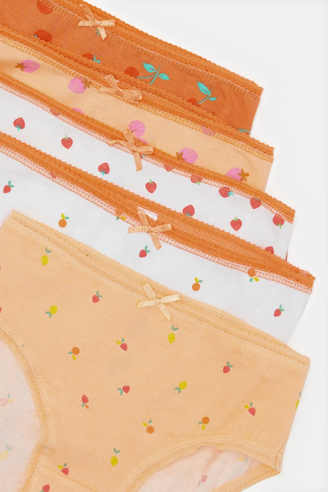 Girls Orange And White Printed Brief Set (Pack of 5)