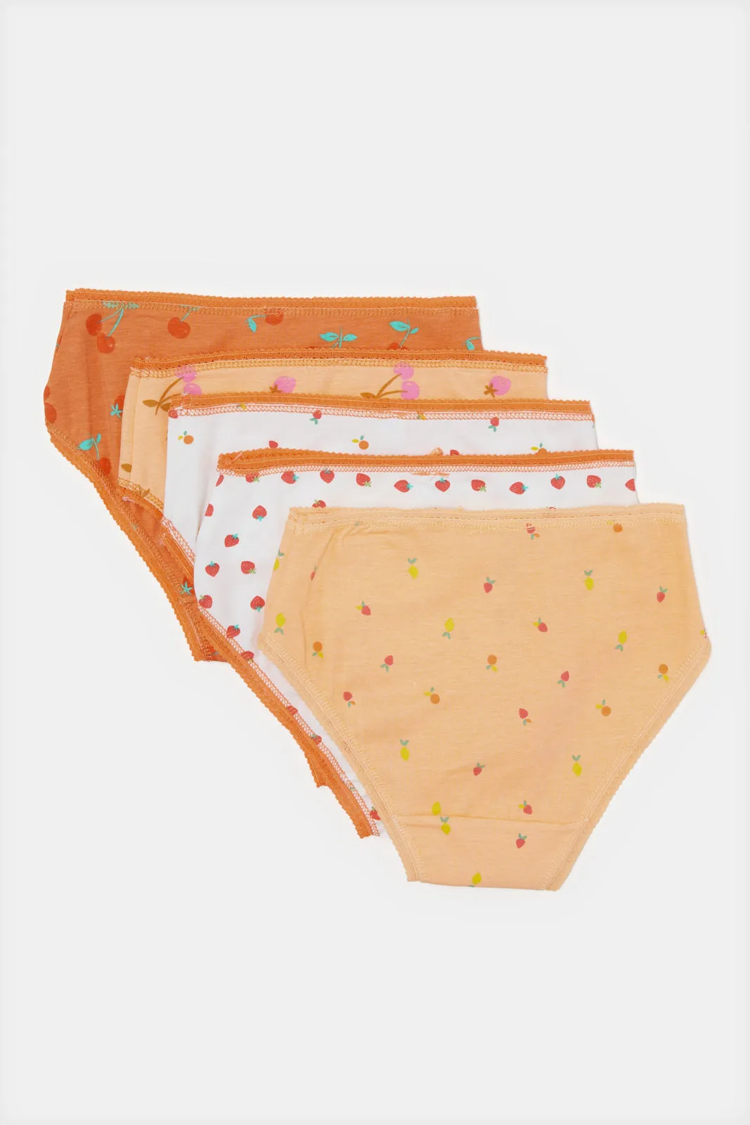 Girls Orange And White Printed Brief Set (Pack of 5)